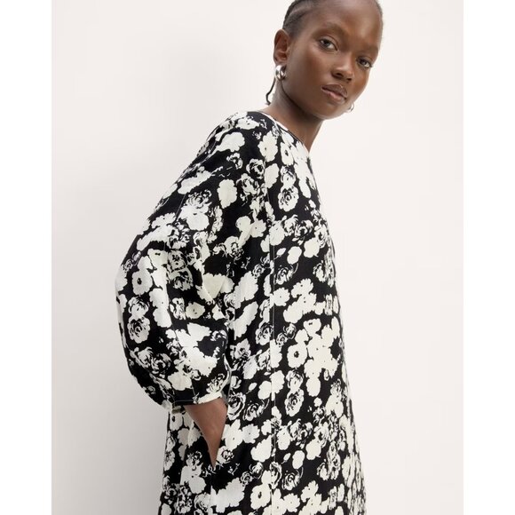 Flowy Floral Black and White Linen Dress - Picture 3 of 9